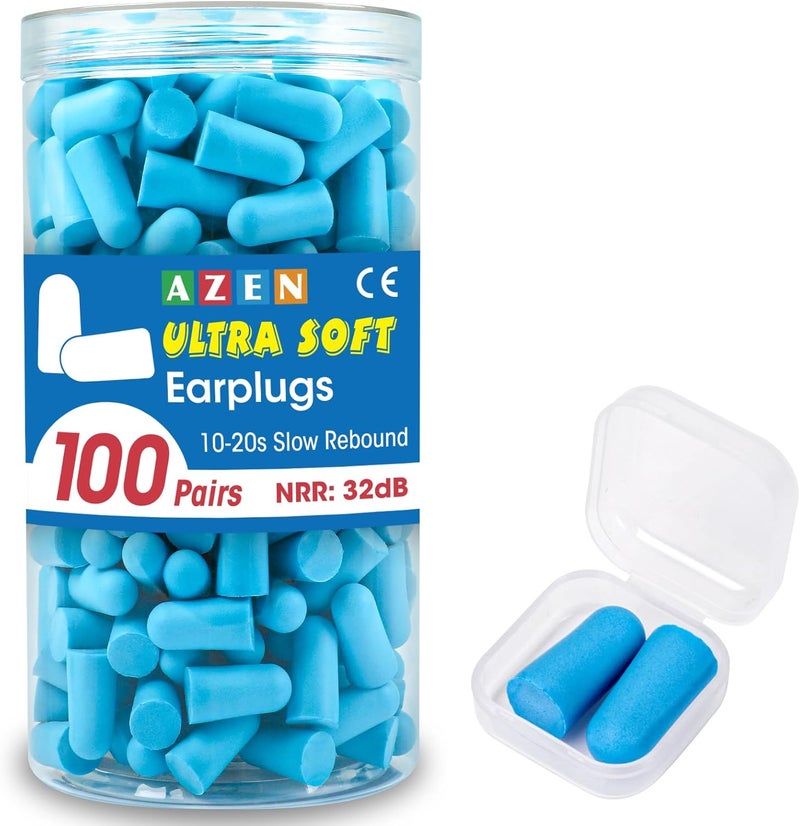 AZEN 100 Pairs Ear Plugs Bulk, NRR 32dB Soft Foam Ear Plugs for Sleeping Noise Cancelling, Earplugs for Concerts Shooting Swimming Noise Reduction (Lake Blue) - Image 1
